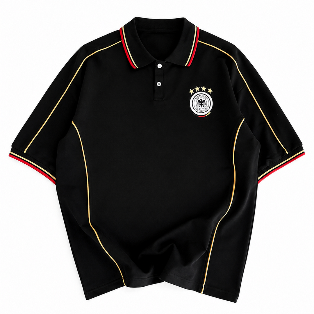 Men’s Germany-Inspired Retro Football Polo Shirt – Black/Gold