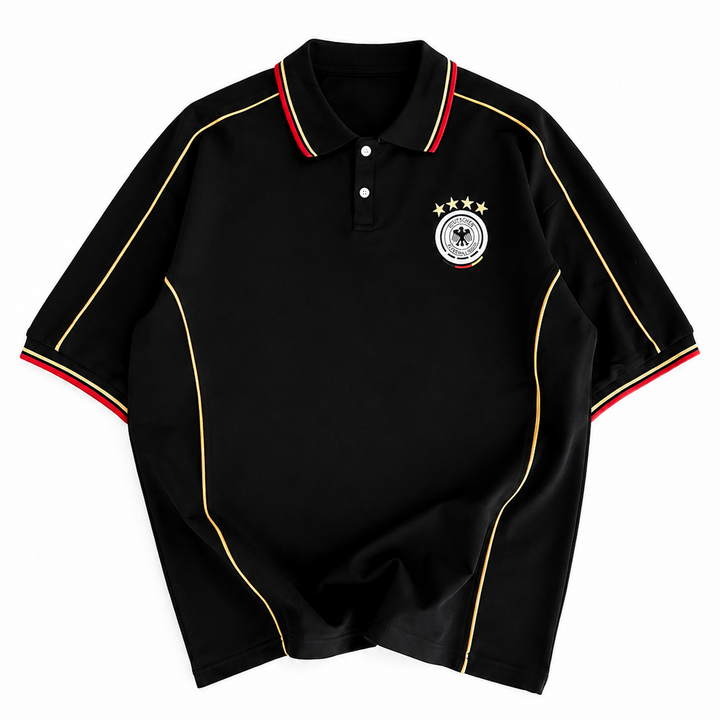 Men’s Germany-Inspired Retro Football Polo Shirt – Black/Gold