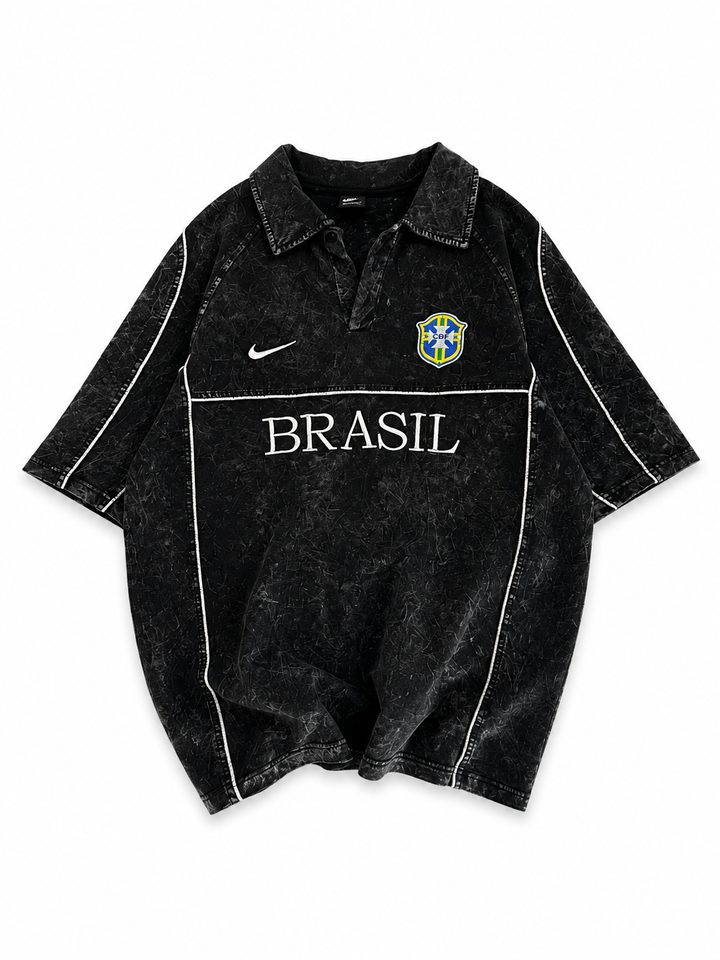 Brazil Acid Wash Polo Jersey Shirt – Black