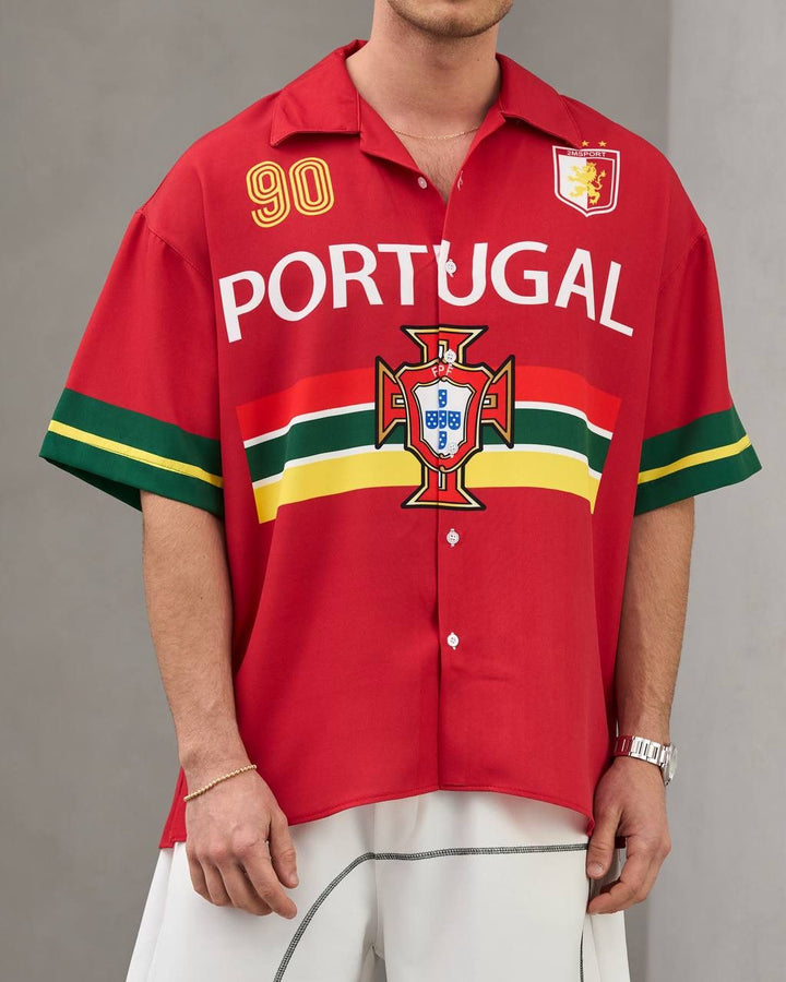Portugal 90 Oversized Button-Up Football Shirt – Red/Green