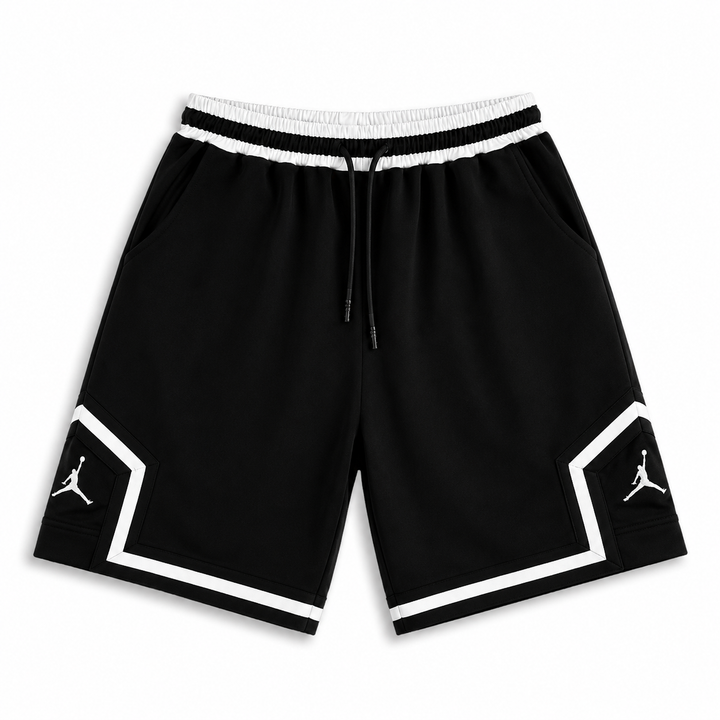 Black Basketball Shorts – White Geometric Trim