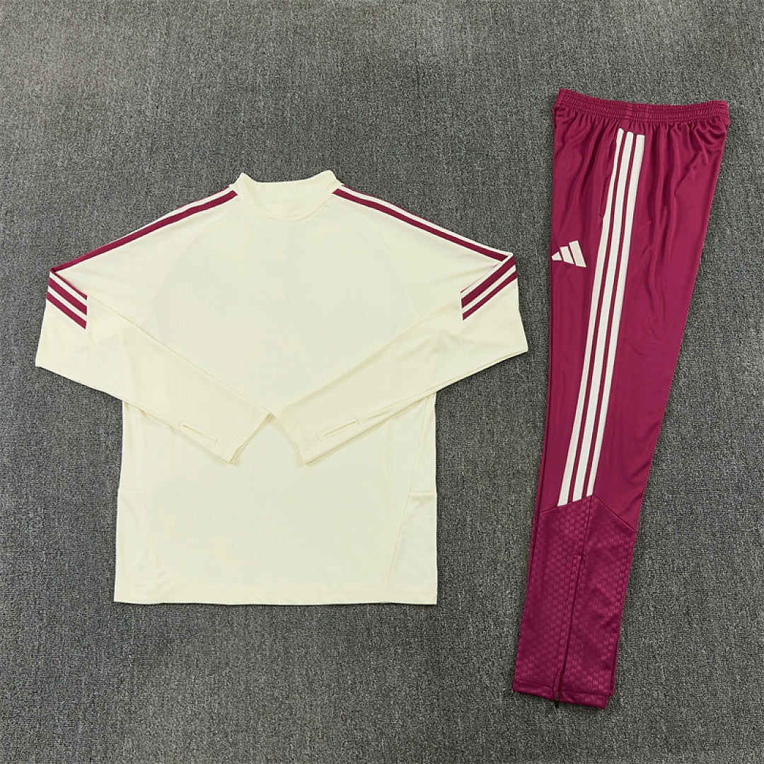 R M Cream &amp; Burgundy Training Tracksuit 2026 – Half-Zip Set