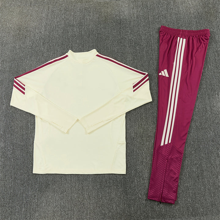 R M Cream &amp; Burgundy Training Tracksuit 2026 – Half-Zip Set