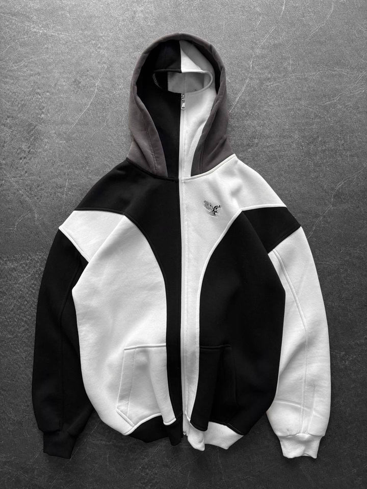 Black & White Oversized Hoodie – Three-Thread Brushed Fleece