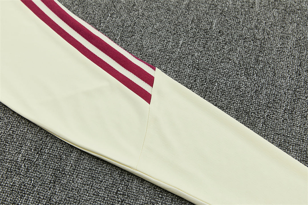 R M Cream &amp; Burgundy Training Tracksuit 2026 – Half-Zip Set
