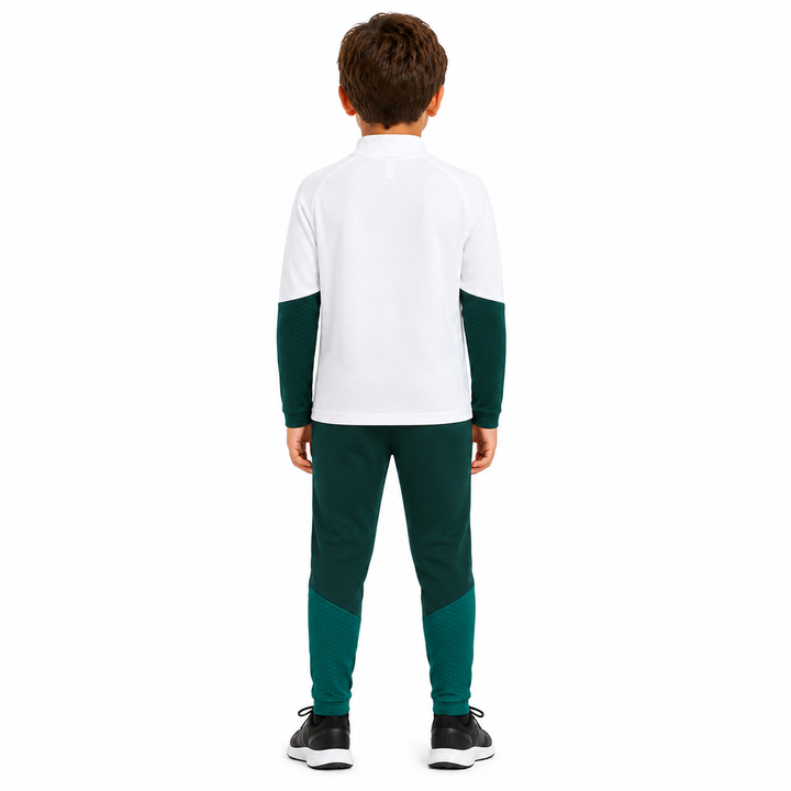RM Kids White &amp; Green Training Tracksuit – Quarter Zip Top &amp; Joggers