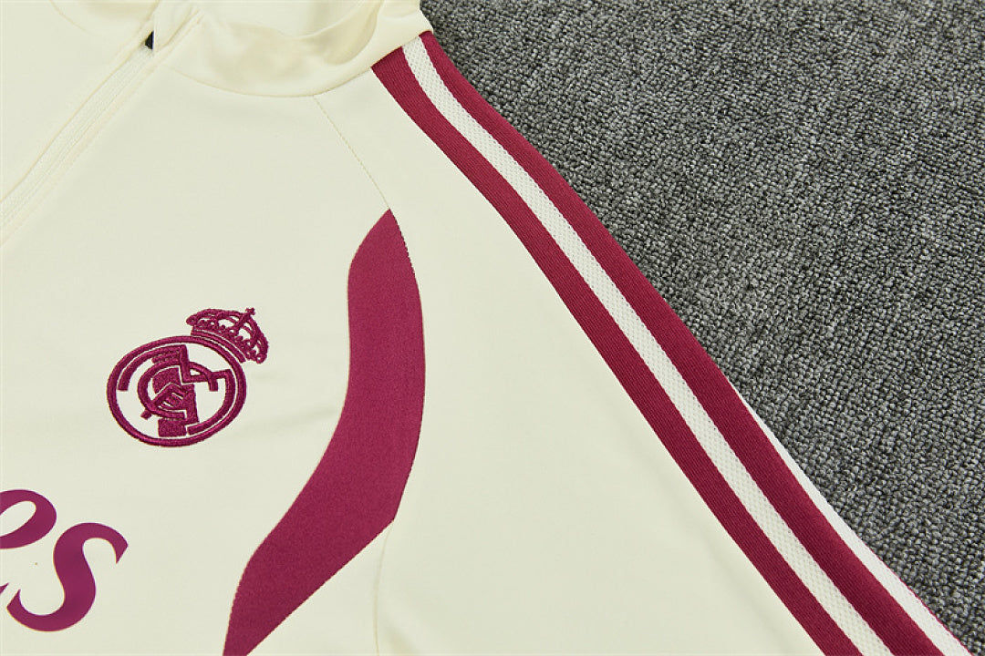R M Cream &amp; Burgundy Training Tracksuit 2026 – Half-Zip Set