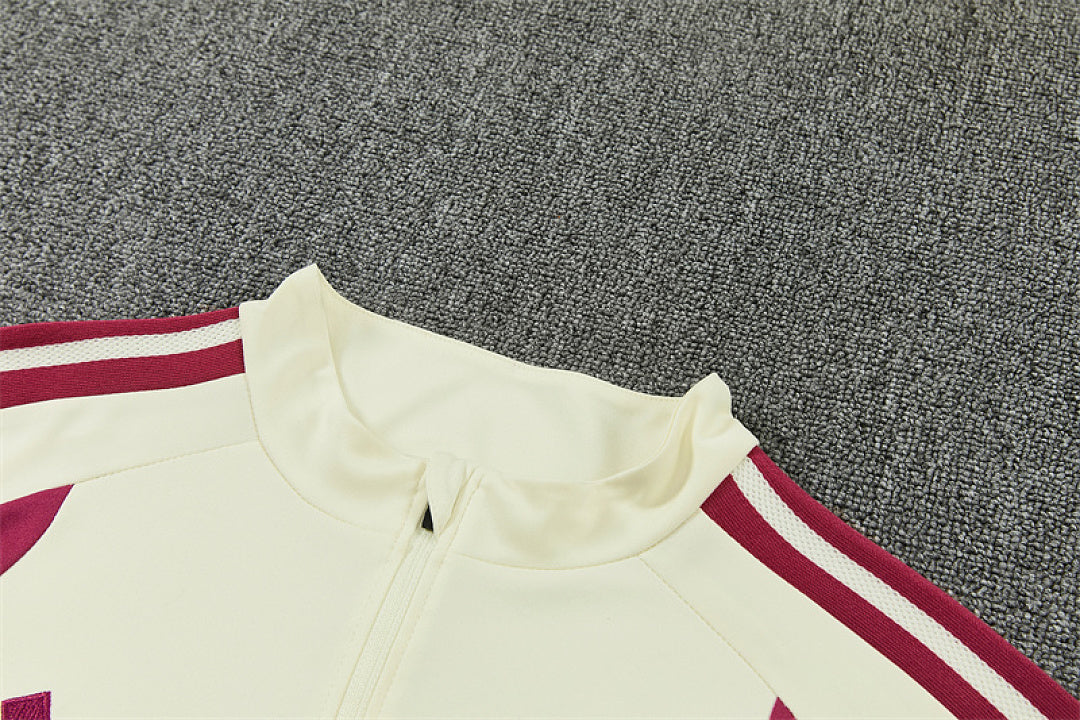 R M Cream &amp; Burgundy Training Tracksuit 2026 – Half-Zip Set