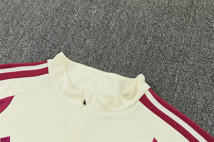 R M Cream &amp; Burgundy Training Tracksuit 2026 – Half-Zip Set