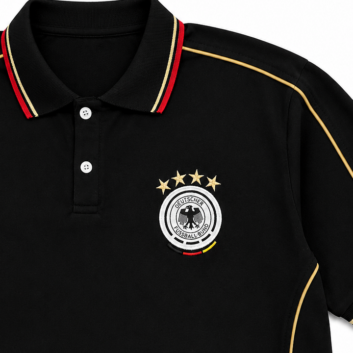 Men’s Germany-Inspired Retro Football Polo Shirt – Black/Gold