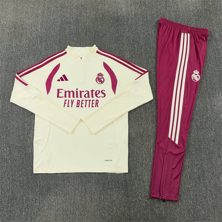 R M Cream &amp; Burgundy Training Tracksuit 2026 – Half-Zip Set