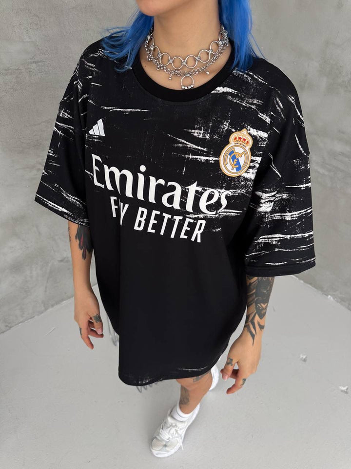 Unisex Black Oversized Football Jersey T-Shirt