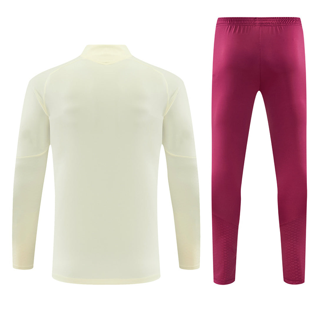 R M Cream &amp; Burgundy Training Tracksuit 2026 – Half-Zip Set