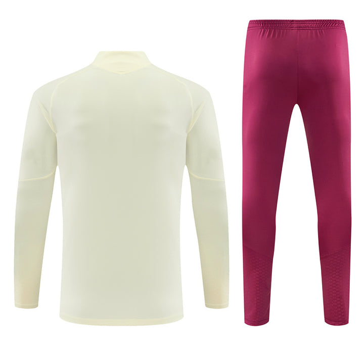 R M Cream &amp; Burgundy Training Tracksuit 2026 – Half-Zip Set