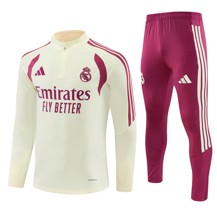 R M Cream &amp; Burgundy Training Tracksuit 2026 – Half-Zip Set
