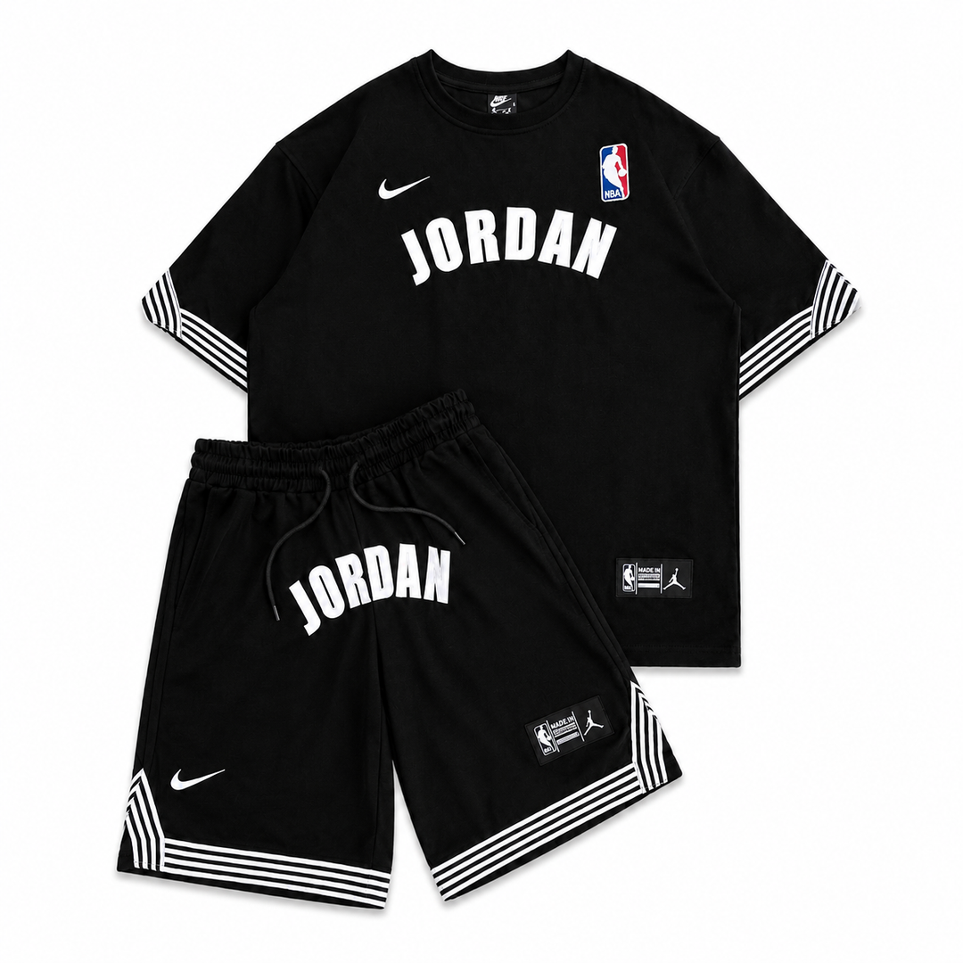 Black Basketball Jersey Tee &amp; Shorts Set – White Stripe Trim