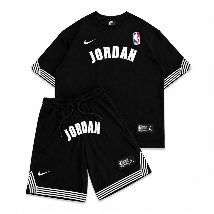 Black Basketball Jersey Tee &amp; Shorts Set – White Stripe Trim