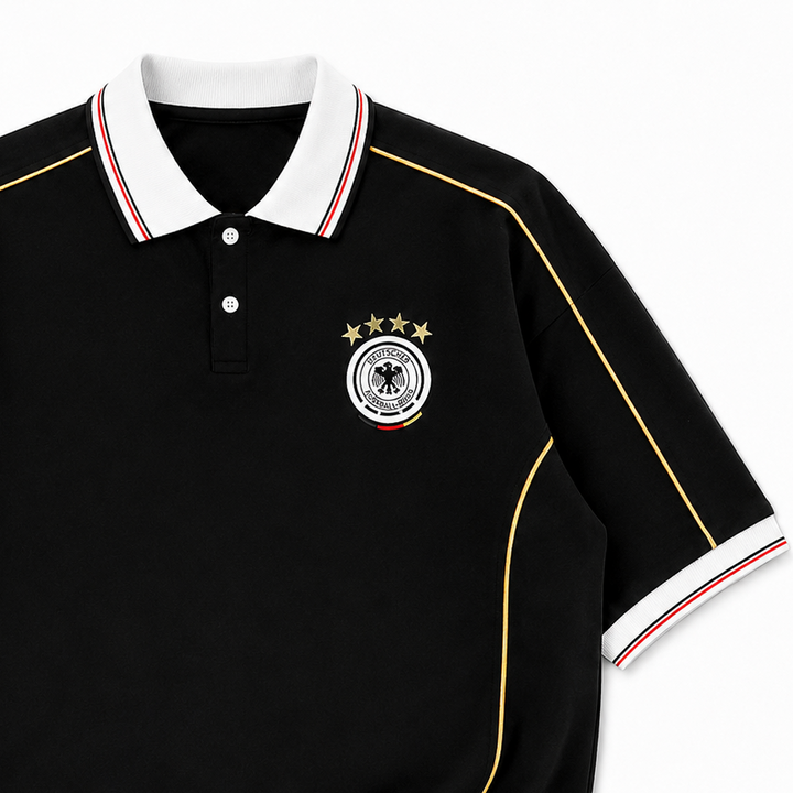 Men’s Germany-Inspired Retro Football Polo Shirt – Black/Gold