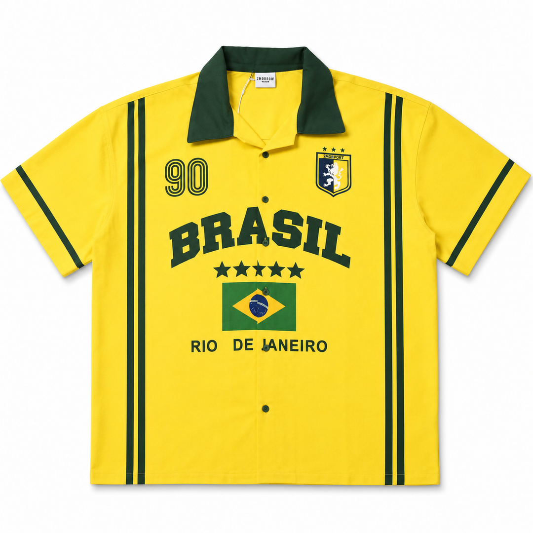 Men’s Brazil Retro Button-Up Football Shirt