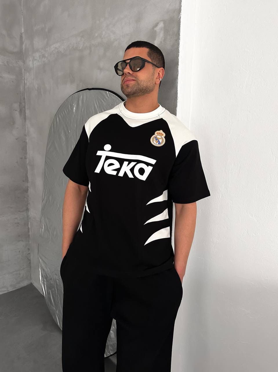 RM-Inspired Retro Football Jersey Tee – Black/White