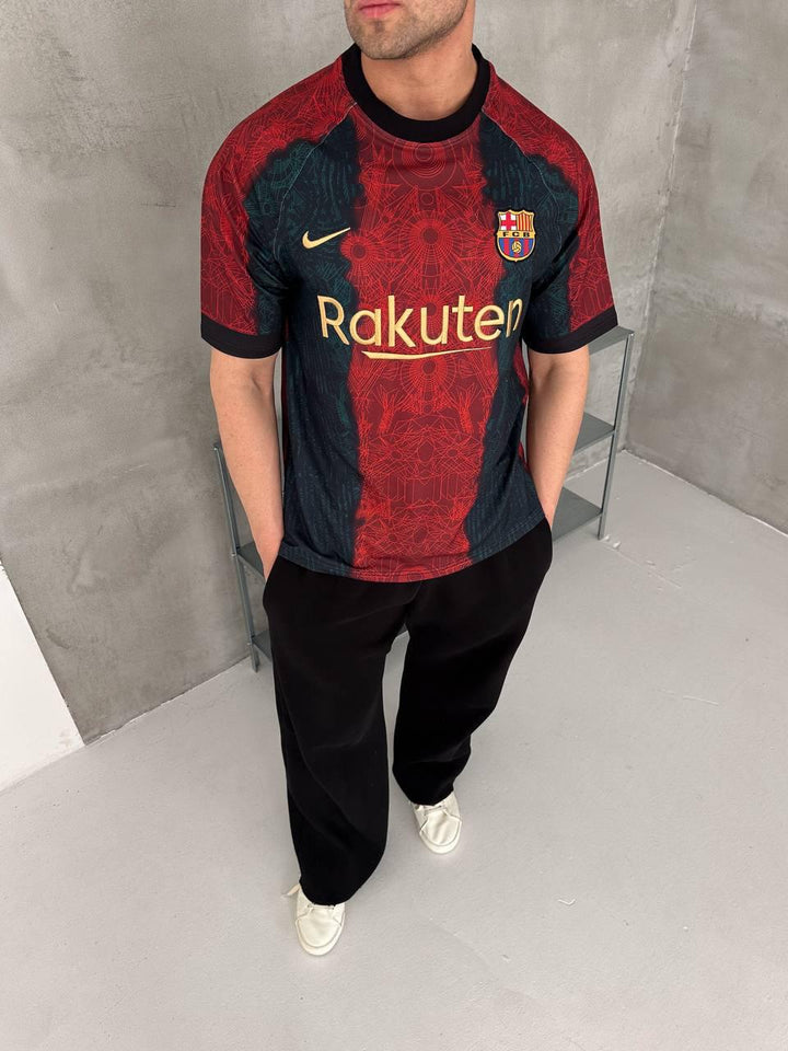 BRC Inspired Oversized Geo Print Jersey Tee Red Teal Gold