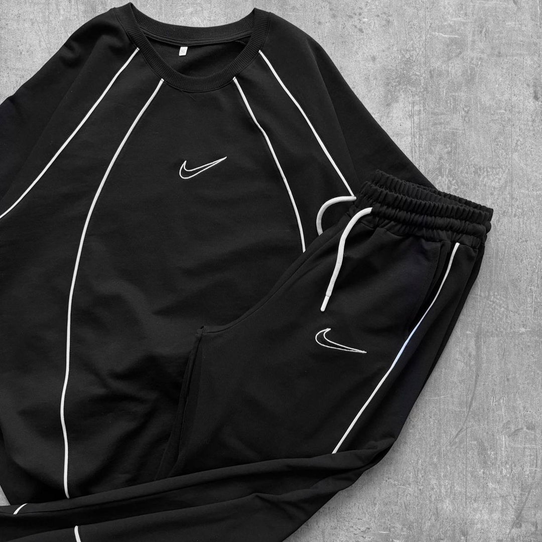 Men’s Black Contrast Piping T-Shirt &amp; Track Pants Set