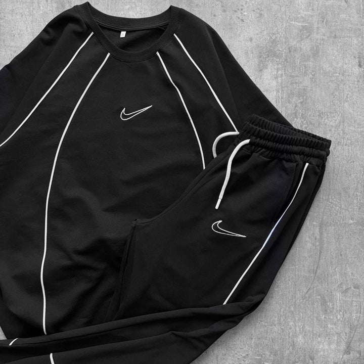 Men’s Black Contrast Piping T-Shirt &amp; Track Pants Set