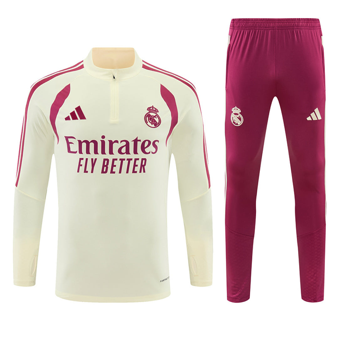 R M Cream &amp; Burgundy Training Tracksuit 2026 – Half-Zip Set