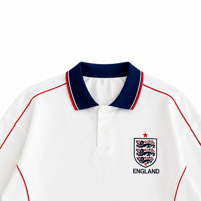 Men’s England-Inspired Retro Football Polo Shirt – White/Navy