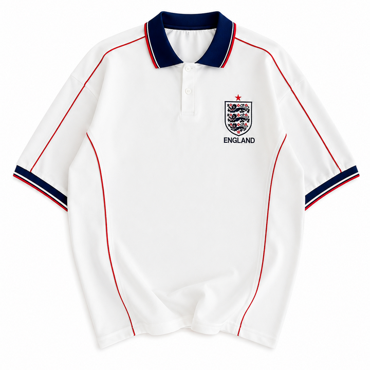 Men’s England-Inspired Retro Football Polo Shirt – White/Navy