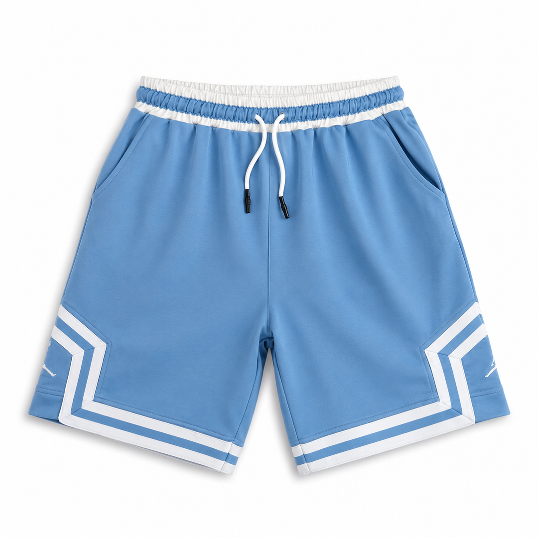Sky Blue Basketball Shorts – White Geometric Trim
