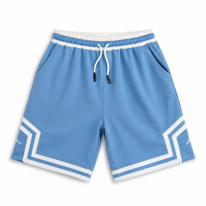 Sky Blue Basketball Shorts – White Geometric Trim