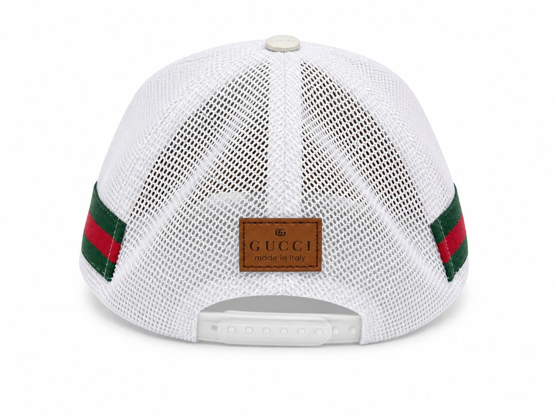 White Luxe Stripe Cap – Bee Emblem