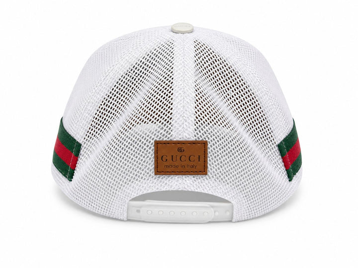 White Luxe Stripe Cap – Bee Emblem