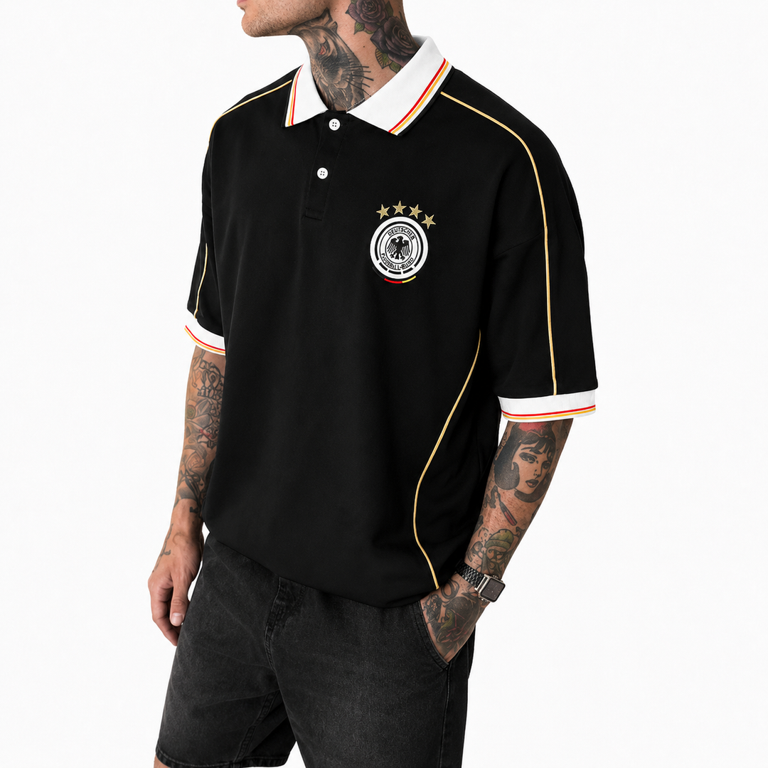 Men’s Germany-Inspired Retro Football Polo Shirt – Black/Gold