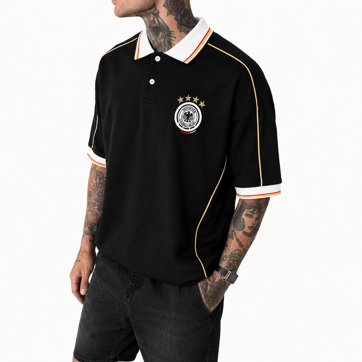 Men’s Germany-Inspired Retro Football Polo Shirt – Black/Gold