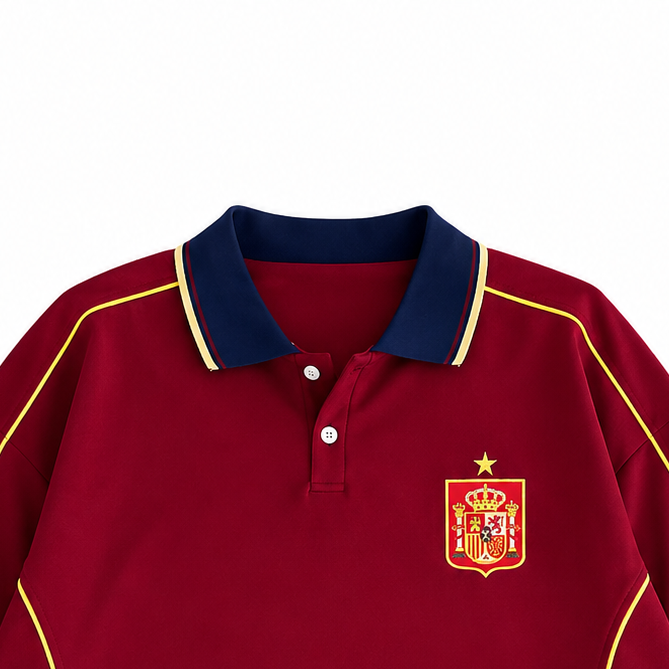 Men’s Spain-Inspired Retro Football Polo Shirt – Burgundy/Navy