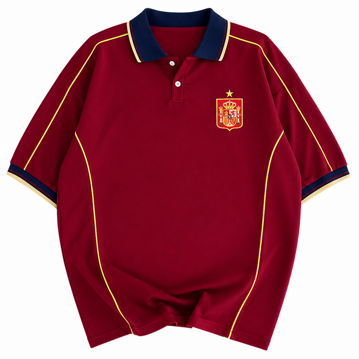 Men’s Spain-Inspired Retro Football Polo Shirt – Burgundy/Navy