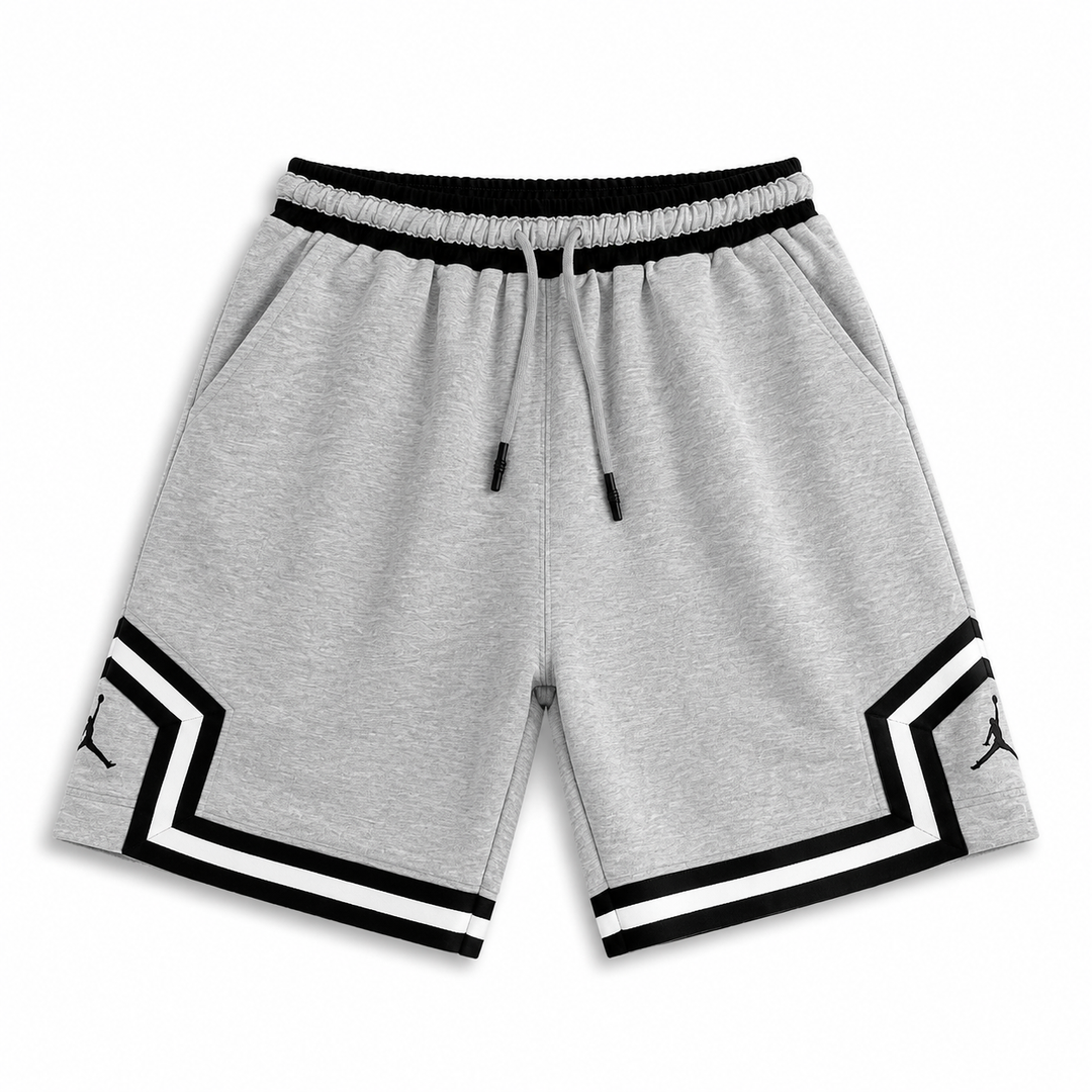 Heather Grey Basketball Shorts – Black/White Geometric Trim