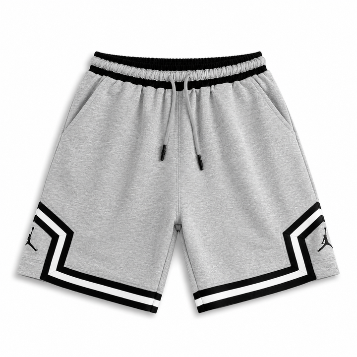 Heather Grey Basketball Shorts – Black/White Geometric Trim