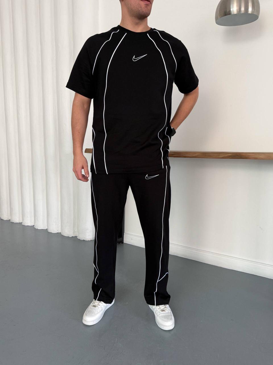 Men’s Black Contrast Piping T-Shirt &amp; Track Pants Set
