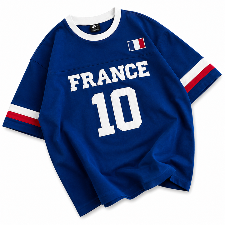 France 10 Oversized Jersey Tee – Royal Blue/White