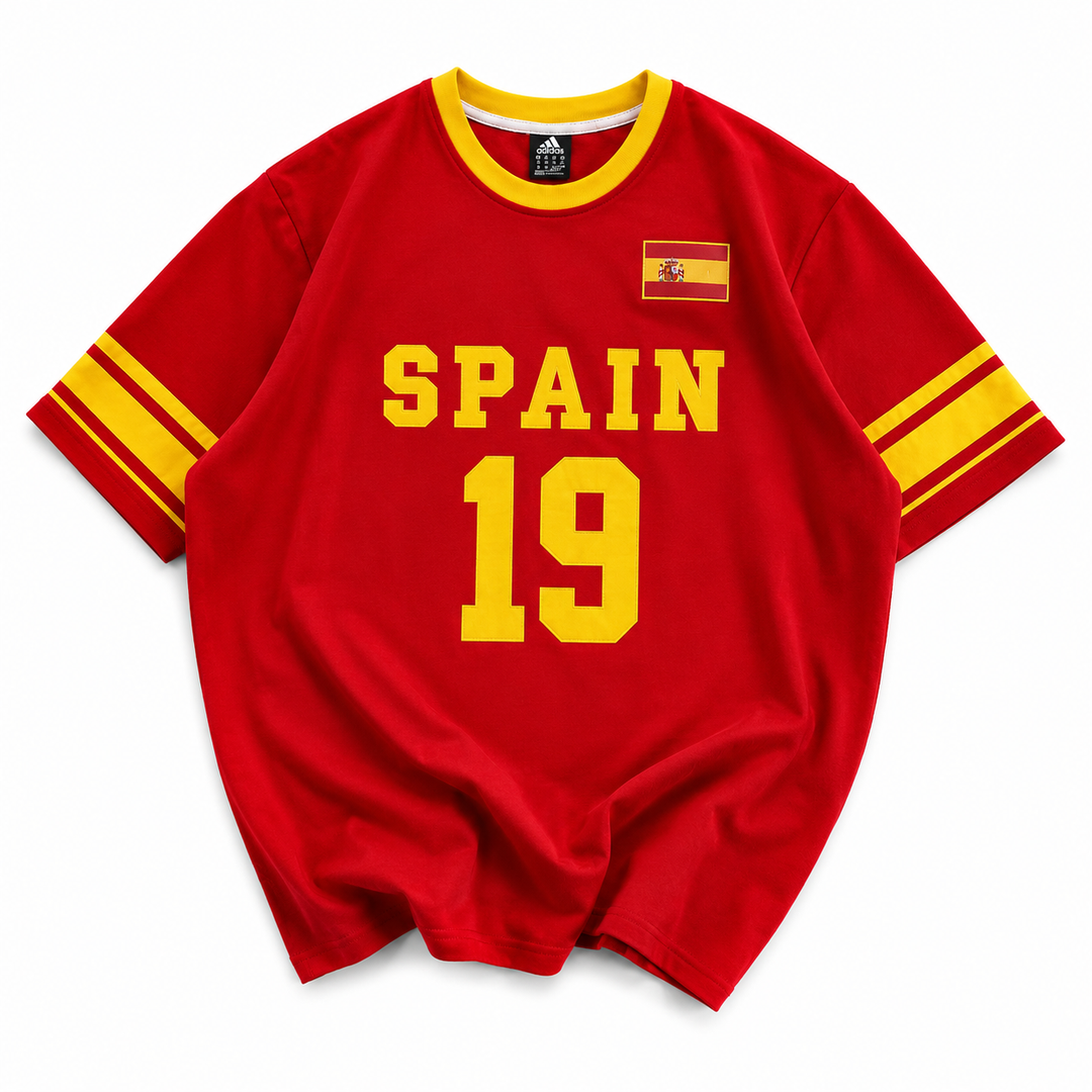 Spain-Inspired 19 Oversized Jersey Tee – Red/Yellow