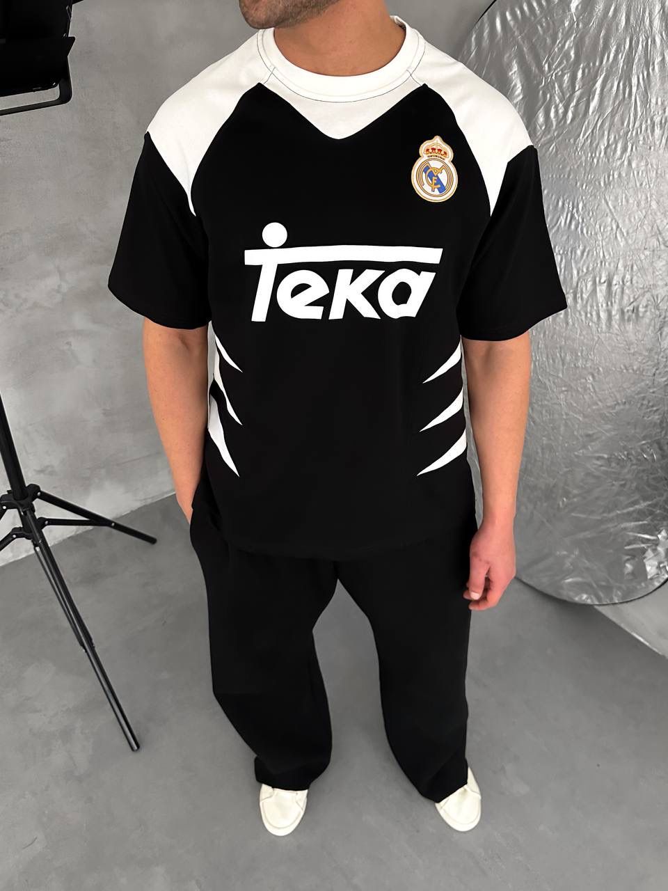 RM-Inspired Retro Football Jersey Tee – Black/White