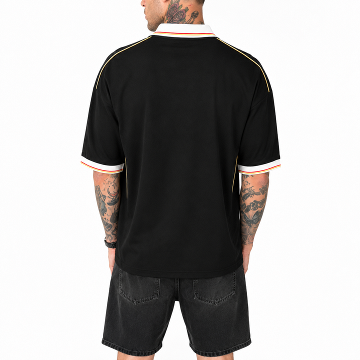 Men’s Germany-Inspired Retro Football Polo Shirt – Black/Gold
