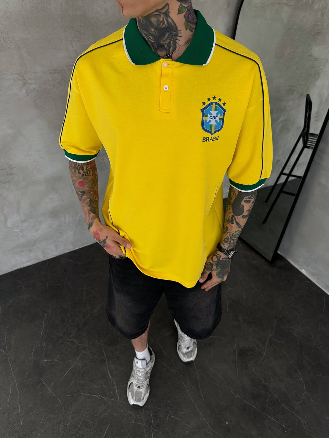 Men’s Brazil-Inspired Retro Football Polo Shirt – Yellow/Green