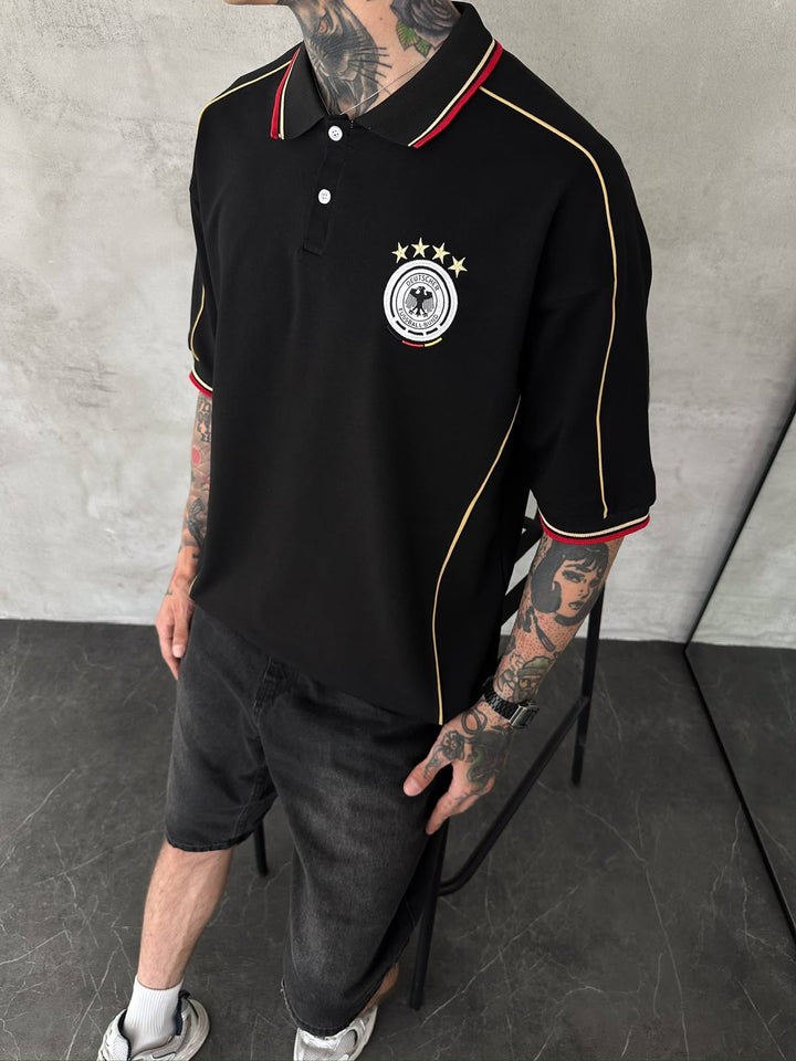 Men’s Germany-Inspired Retro Football Polo Shirt – Black/Gold