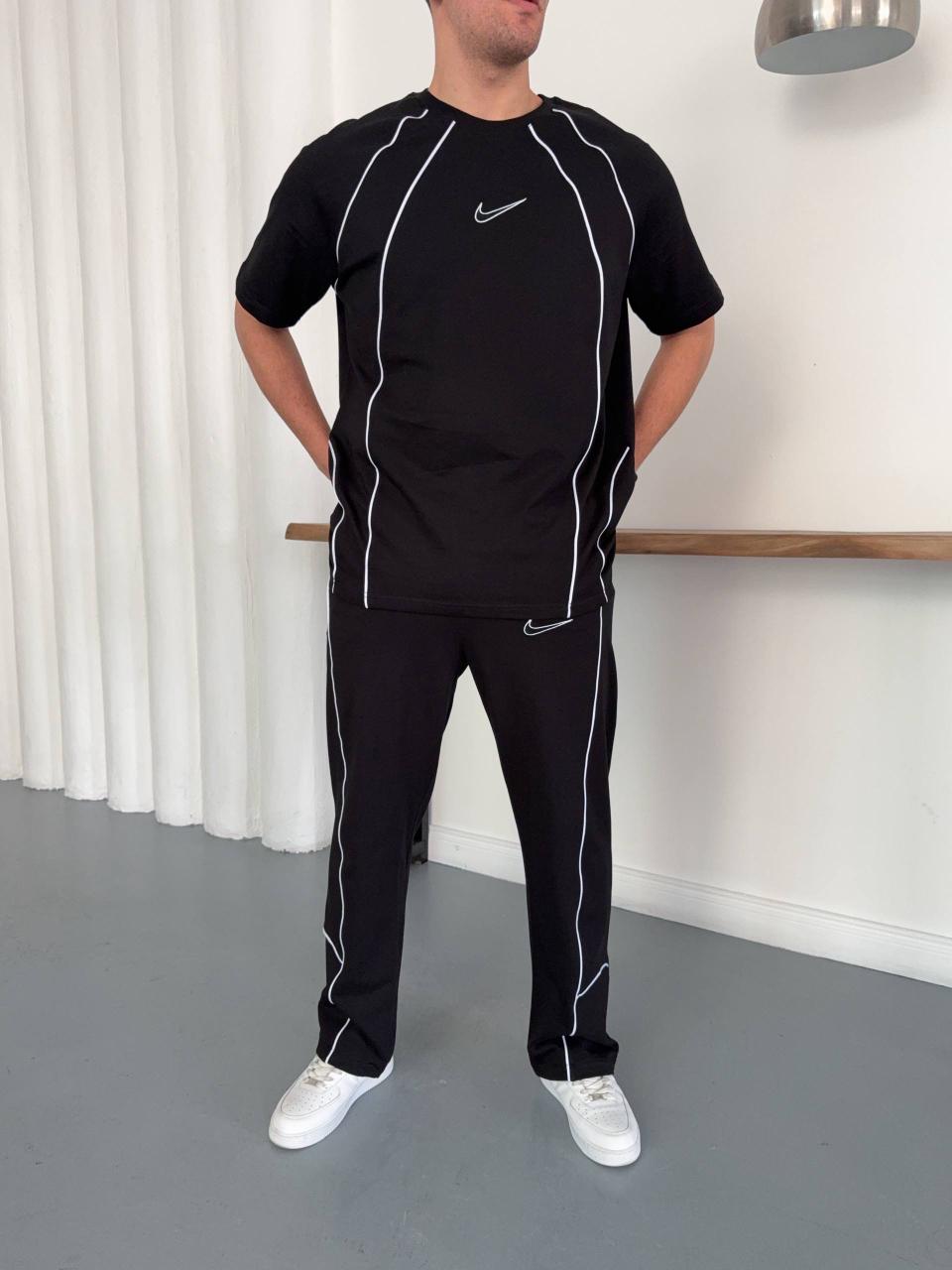 Men’s Black Contrast Piping T-Shirt &amp; Track Pants Set