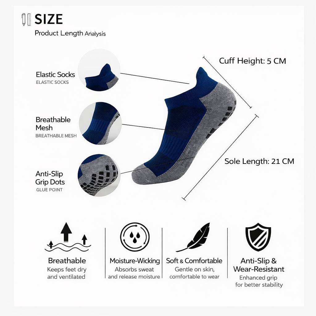AMZUNIT Anti-Slip Sports Socks – Breathable Grip Socks for Football & Training (3 Colors)