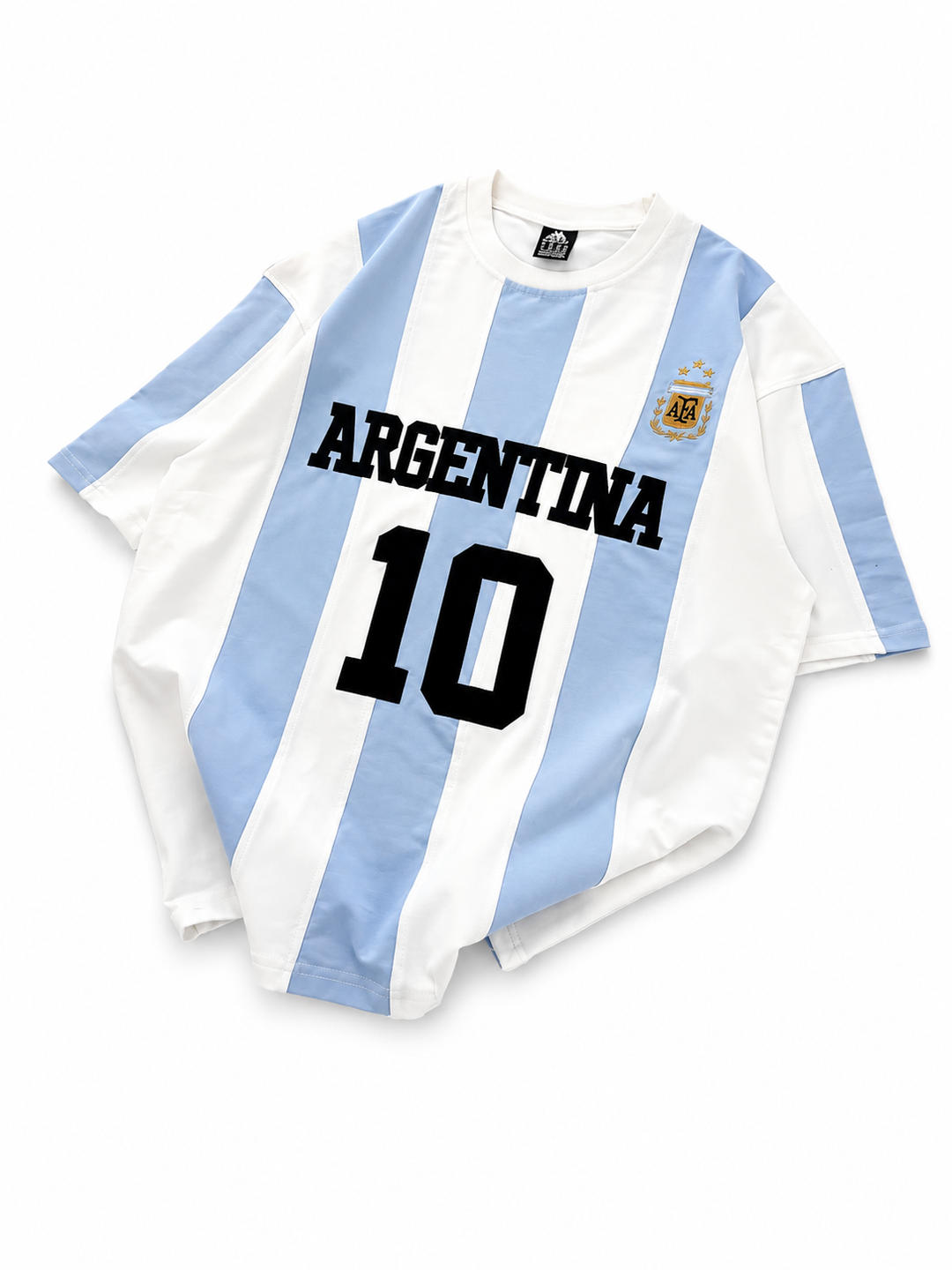 Argentina 10 Oversized Striped Jersey Tee – Sky Blue/White